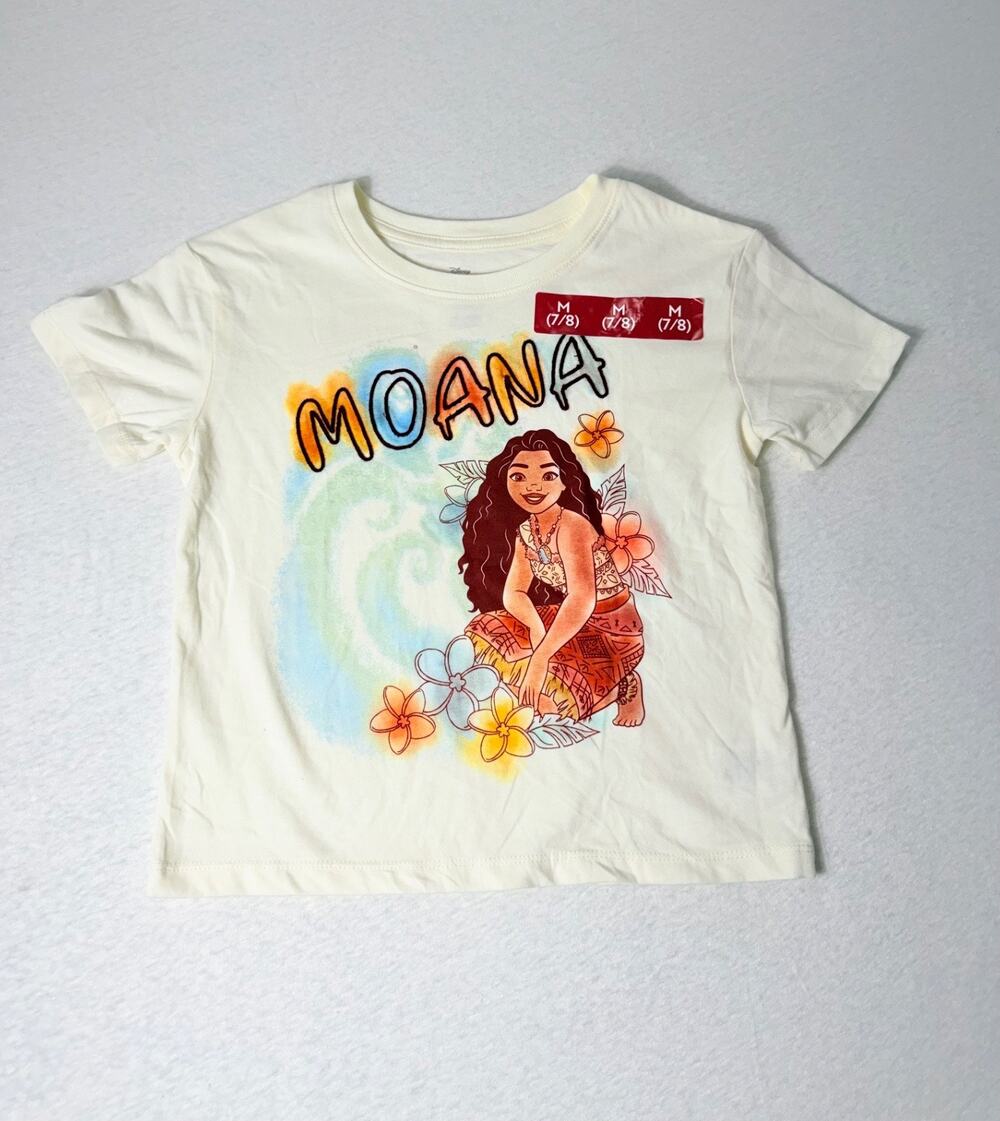 Disney Moana Girls Graphic T-Shirt Size M 7/8 Cream
